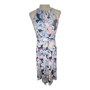 Lilly Pulitzer Martina Midi Dress Holy Flockamole Blue Pink Floral Sz M